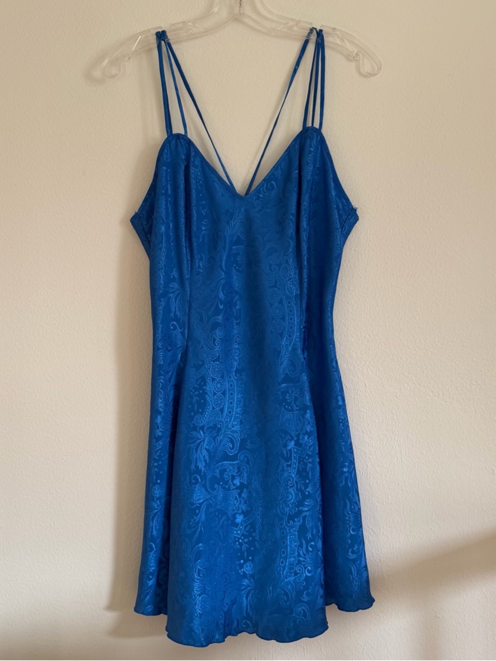 VTG Victoria's Secret Blue Satin Paisley Mini Slip Dress M Y2K Coquette Regency